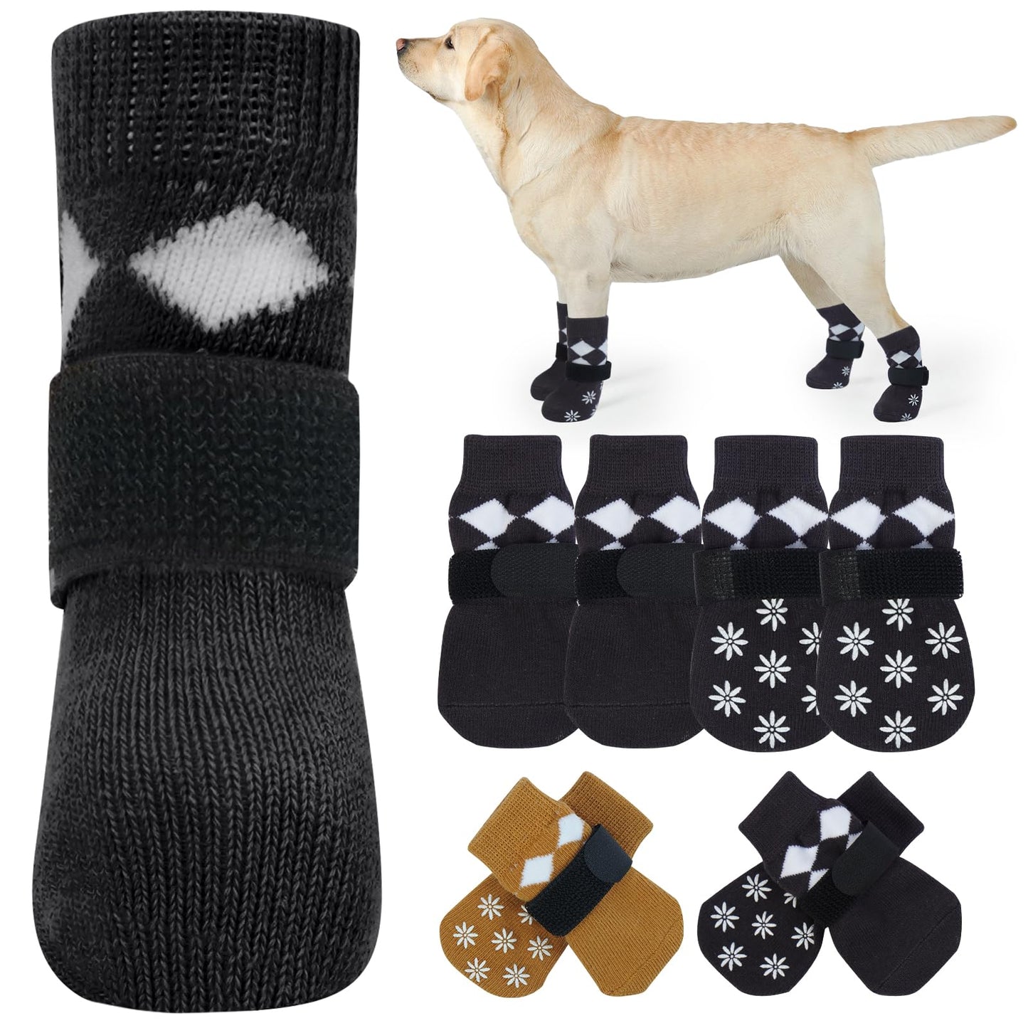 IKIPUKO 4Pcs Anti Slip Dog Socks-Xs Dog Socks to Prevent Licking Paws Dog Shoes for Hot Pavement Dog Booties for Hardwood Floors Dog Grippy Socks for Senior Dog Paw Protectors for Small Dogs Darkgrey