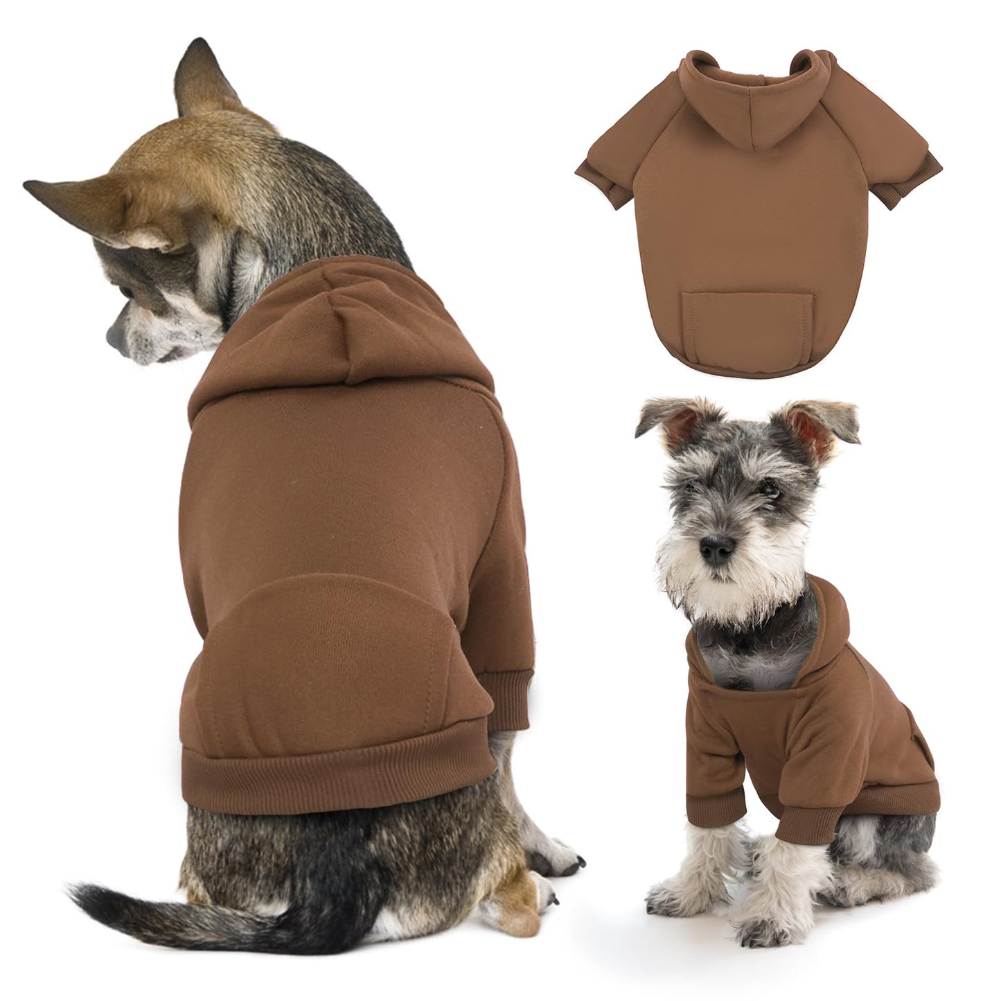 Small Dog Hoodie Cozy Pet Fleece Sweatshirt with Hat Classic Hoodies for Dogs Boys Girls Basic Dog Hoodie Winter Puppy Clothes Cat Outfits Warm Pet Pullovers for Toy Poodle Yorkie (M Coffee)