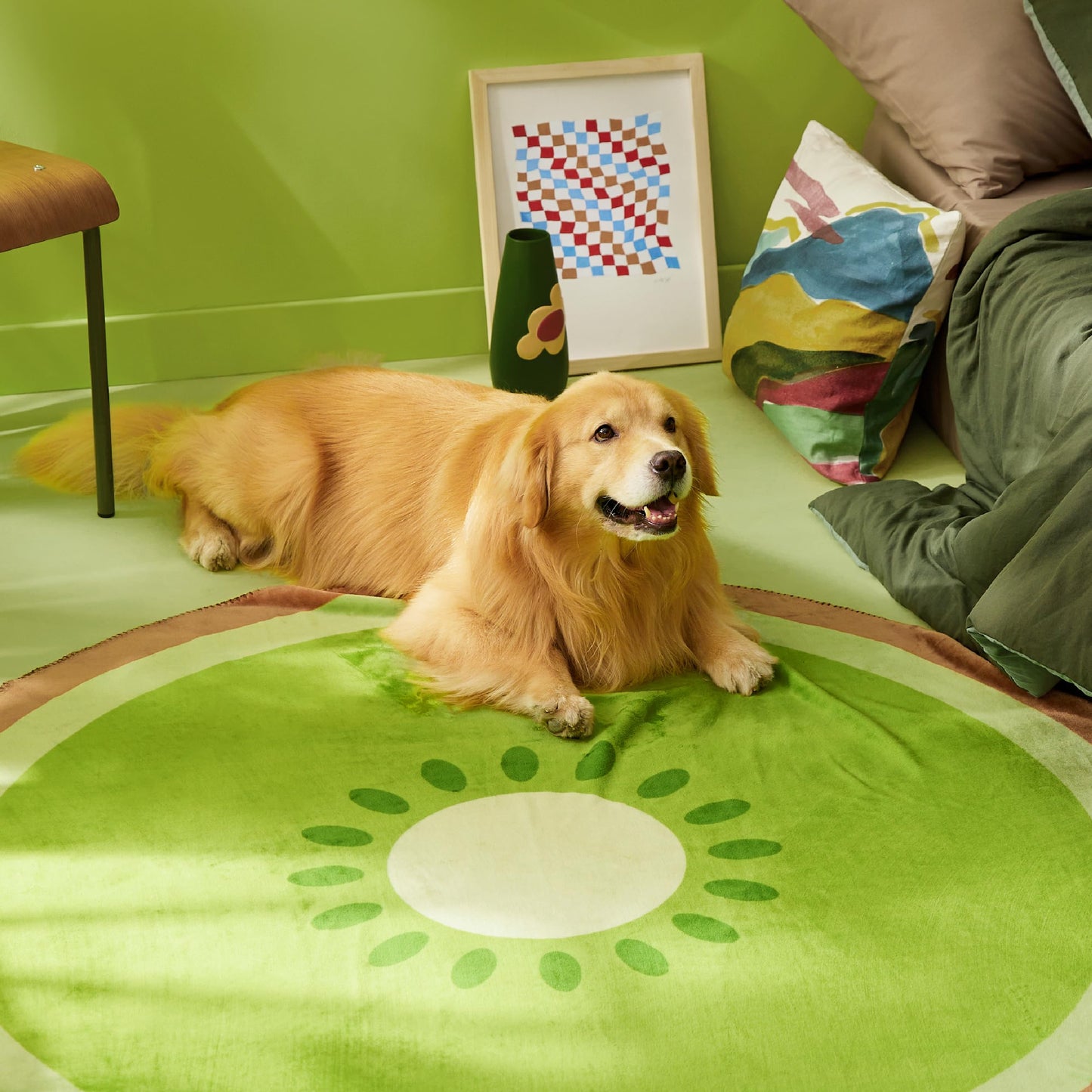 Lesure Dog Blankets for Large Dogs - Calming Fruit Blanket for Pet Cute Soft Cozy Fruit Pattern Round Blankets for Dog Gift 350GSM Flannel Pet Throw Blanket for Puppy 60"x60" Green