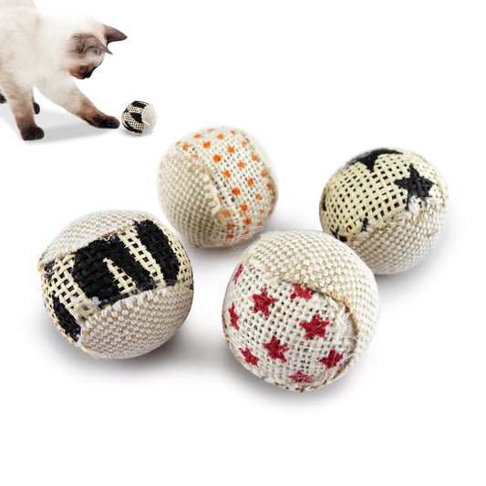 TTcat Canvas Cat Toys Balls Cat Toys for Indoor Cats Interactive Cat Chew Toys for Cat Kitty Kitten 4 Pack