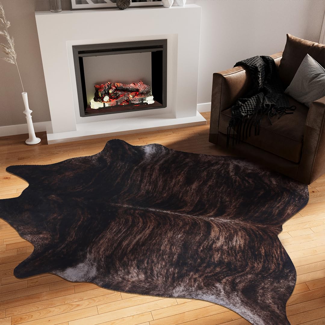 WARM HAVEN Faux Cowhide Rug: 4.6x5.2 Premium Animal Skin Rug - Cow Print Rugs for Western Décor Living Room Bedroom
