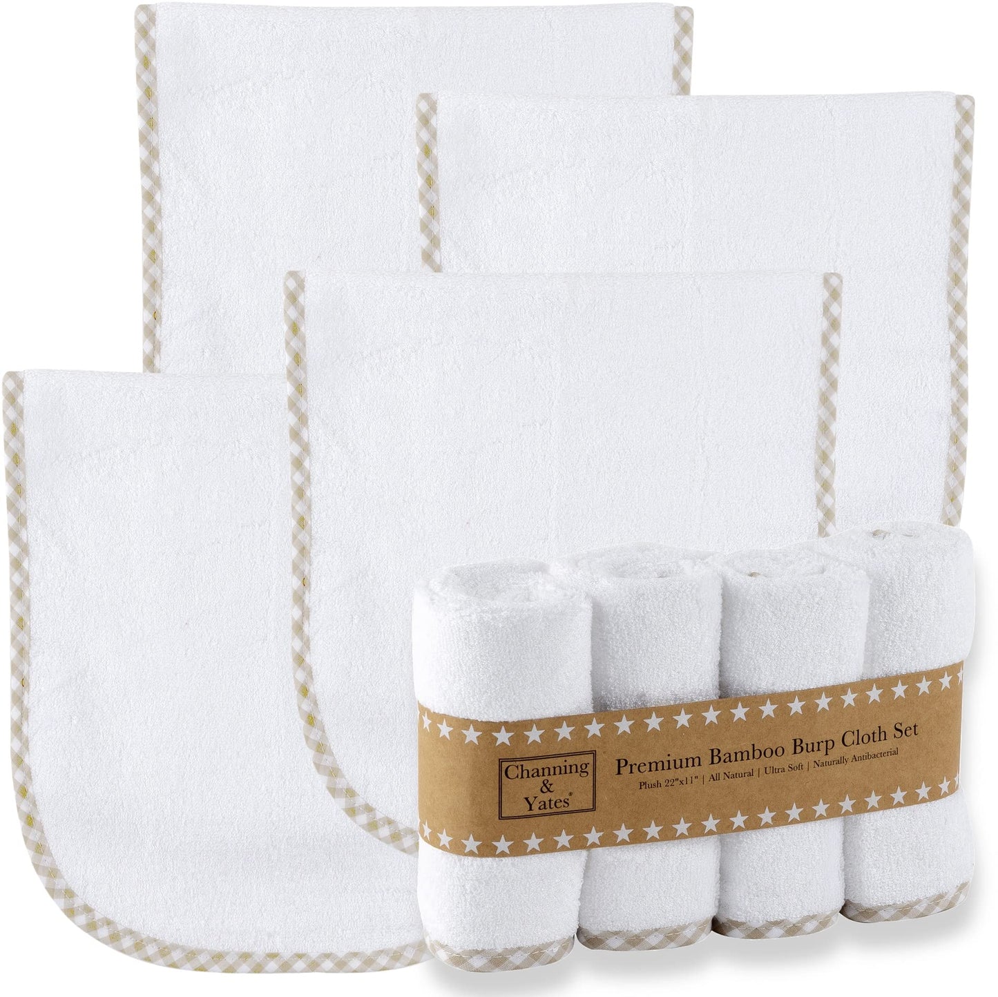 Channing & Yates - Premium Boutique Organic Burp Cloths (4-Pack) Large Face Washcloths - Baby Burp Cloths for Eczema - Thick 22 x 11in - Boutique Baby Must Haves (Beige)