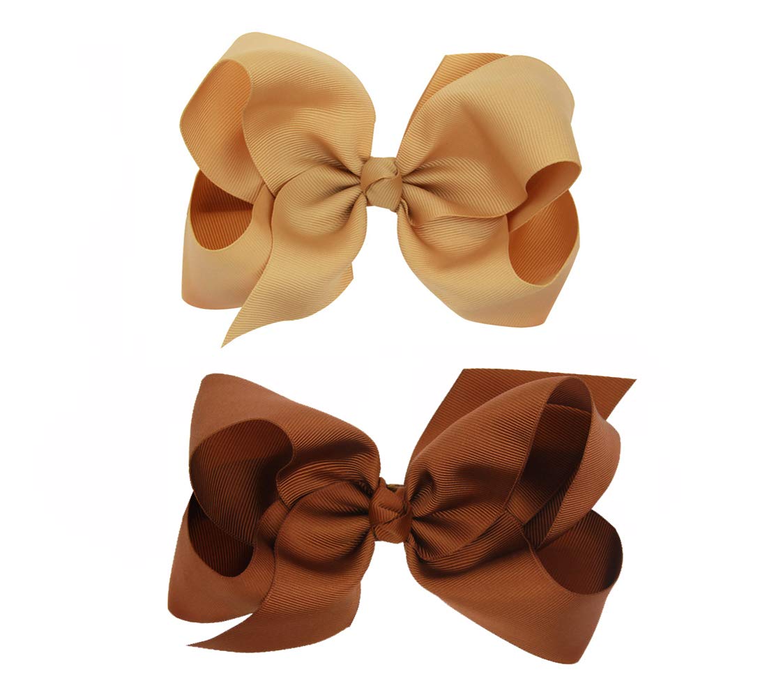 BrownKhaki 6" Hair Bows Tiny Boutique Alligator Hairpins Gifts Accessories (ZH5)