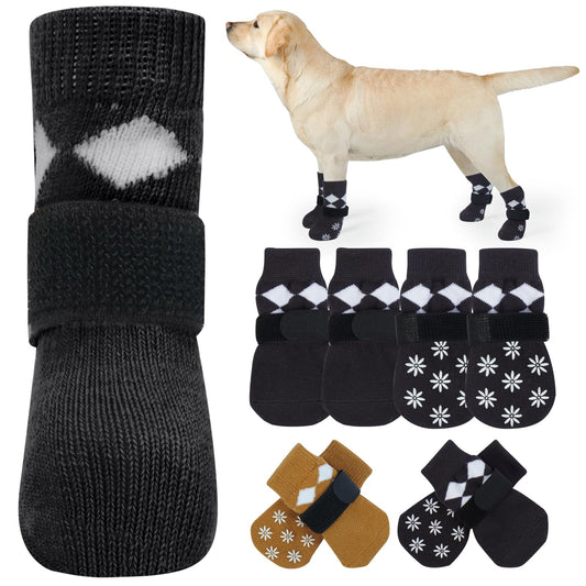 IKIPUKO 4Pcs Anti Slip Dog Socks - XS Dog Socks to Prevent Licking Paws, Dog Shoes for Hot Pavement, Dog Booties for Hardwood Floors, Dog Grippy Socks for Senior Dogs, Paw Protectors for Small Dogs, Dark Grey