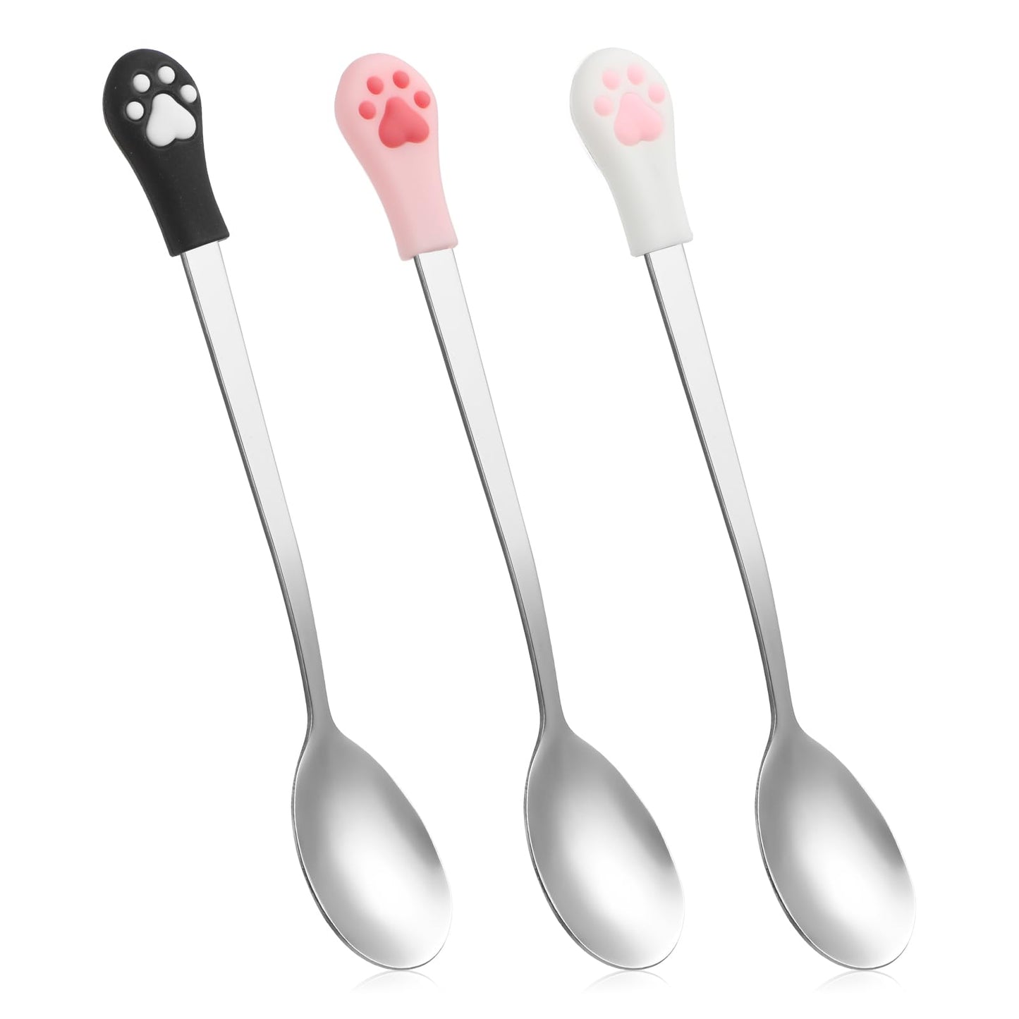 Dog Cat Spoon 3 PCS Pet Can Spoon Cute Pet Spoon Stainless Steel Pet Food Spoon Long Handle Cat Canned Food Scoop Cat Spoons for Wet Food Cat Claw Spoon for Dog and Cat Food Can (White Pink Black)