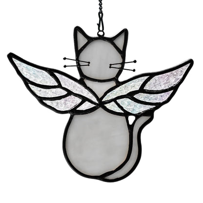 HAOSUM Gray Cat Gifts for Cat Lovers Suncatcher for WindowAngel Cat Memorial Gifts Stained Glass Window HangingsGrey Cat Loss of Cat Sympathy GiftCat Loss Memorial Gift for Women