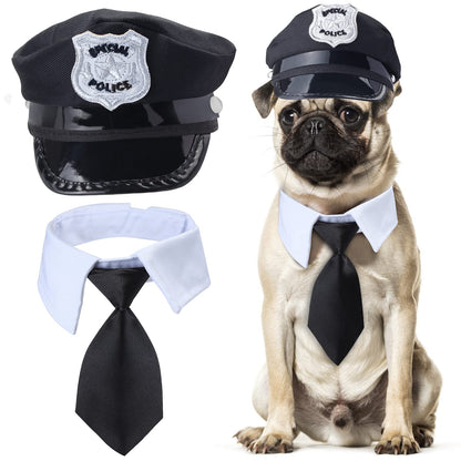 Yewong 2 Pieces Pet Police Costume Accessory Set Pet Dog Cat Police Hat with Pet Necktie Pet Police Dress Up Kit for Halloween Christmas Cosplay Role Play Party (Set-A)