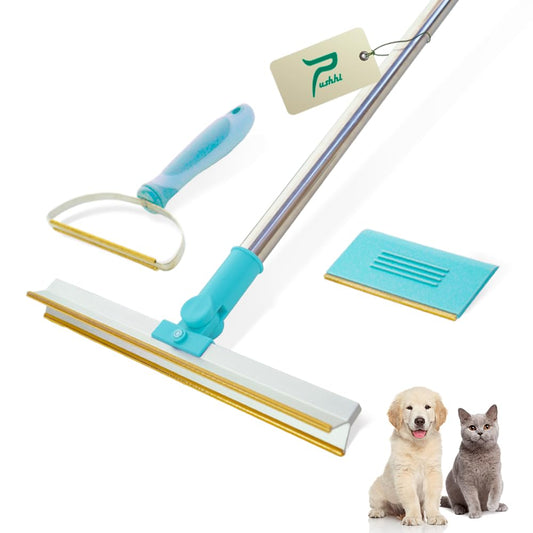 pushhi Pet Hair Remover Set 3Pcs Dog & Cat Hair Removal Tool Set Retractable Carpet Rake for Pet Hair Pet Hair Removal Tool for Furniture Carpet Brush for Rug Couch Pet Bed Cat Tower (Blue)