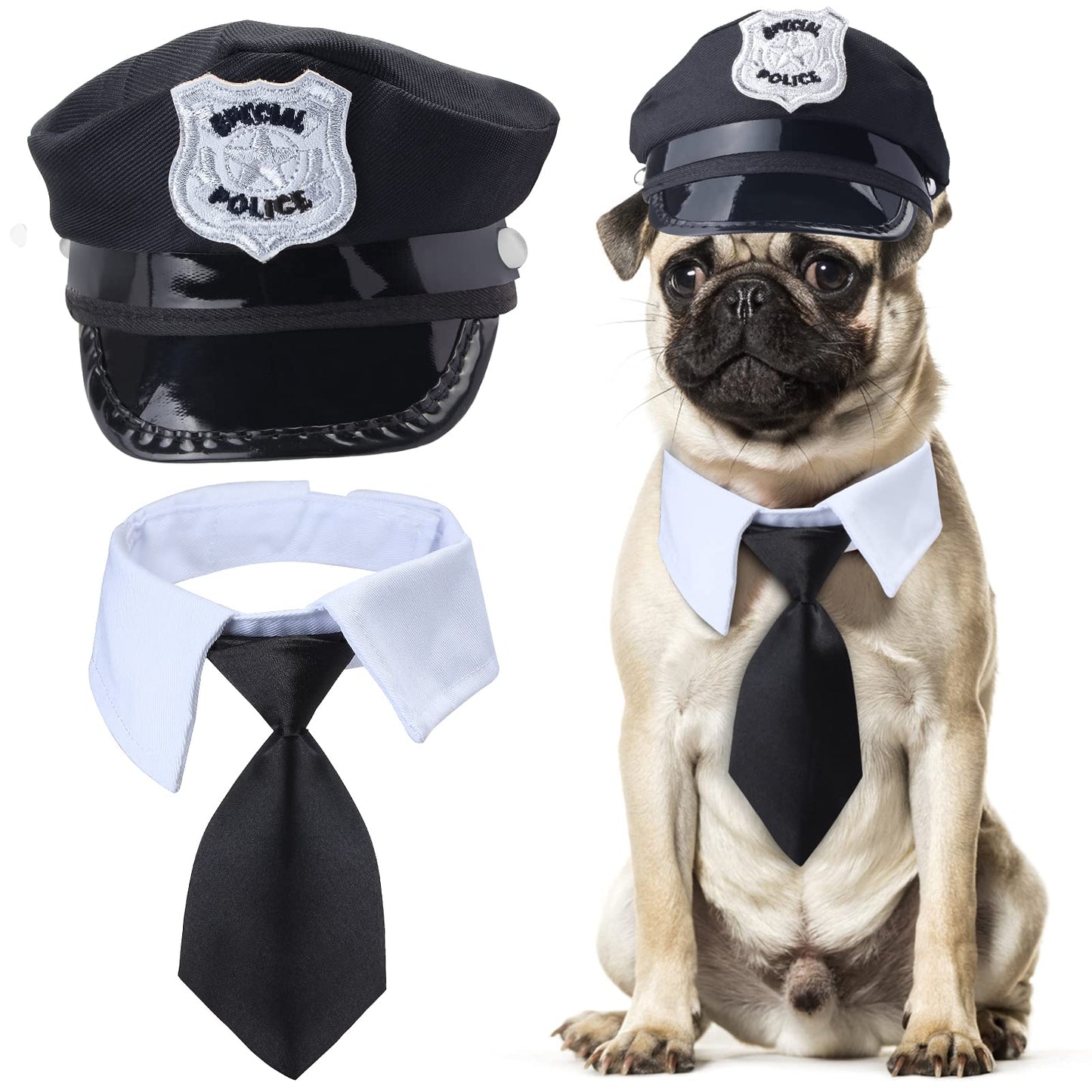 Yewong 2 Pieces Pet Police Costume Accessory Set Pet Dog Cat Police Hat with Pet Necktie Pet Police Dress Up Kit for Halloween Christmas Cosplay Role Play Party (Set-A)