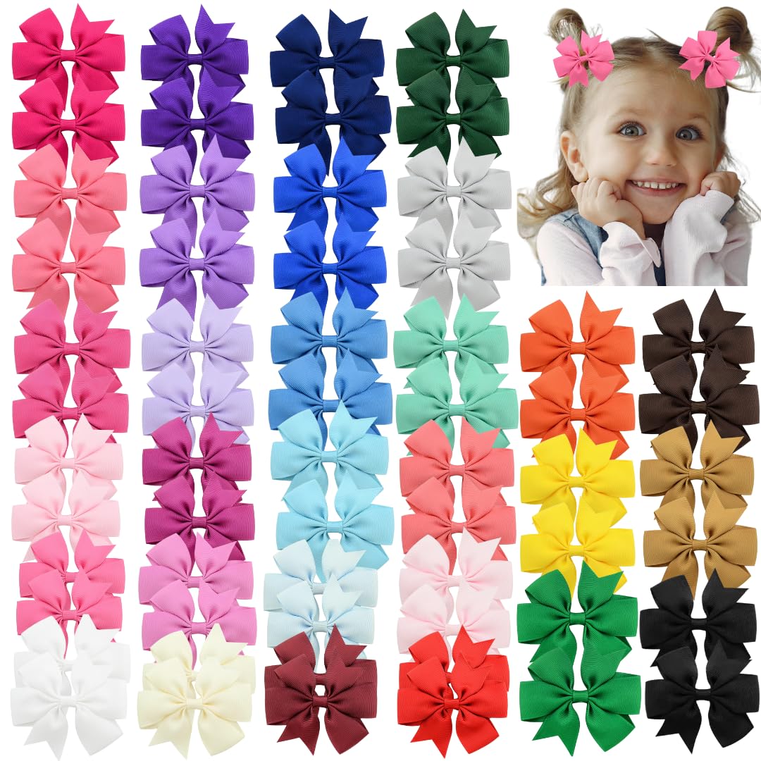 60PCS 3 Inch Boutique Grosgrain Ribbon Pinwheel Hair Bows Alligator Clips for Baby Girls Infants Toddlers in Pairs