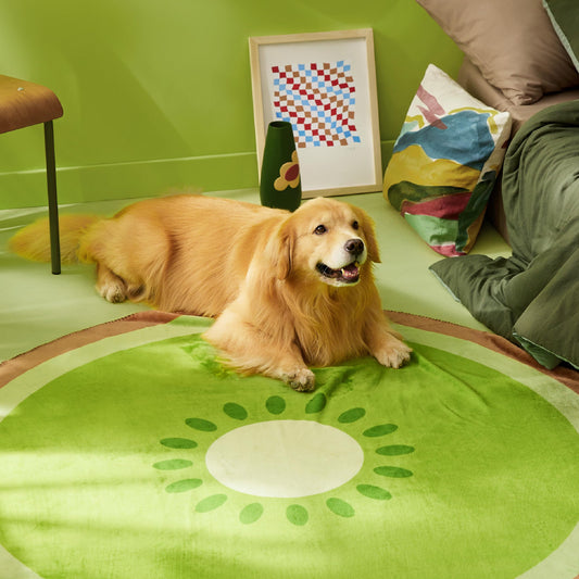 Lesure Dog Blankets for Large Dogs - Calming Fruit Blanket for Pet Cute Soft Cozy Fruit Pattern Round Blankets for Dog Gift 350GSM Flannel Pet Throw Blanket for Puppy 60"x60" Green