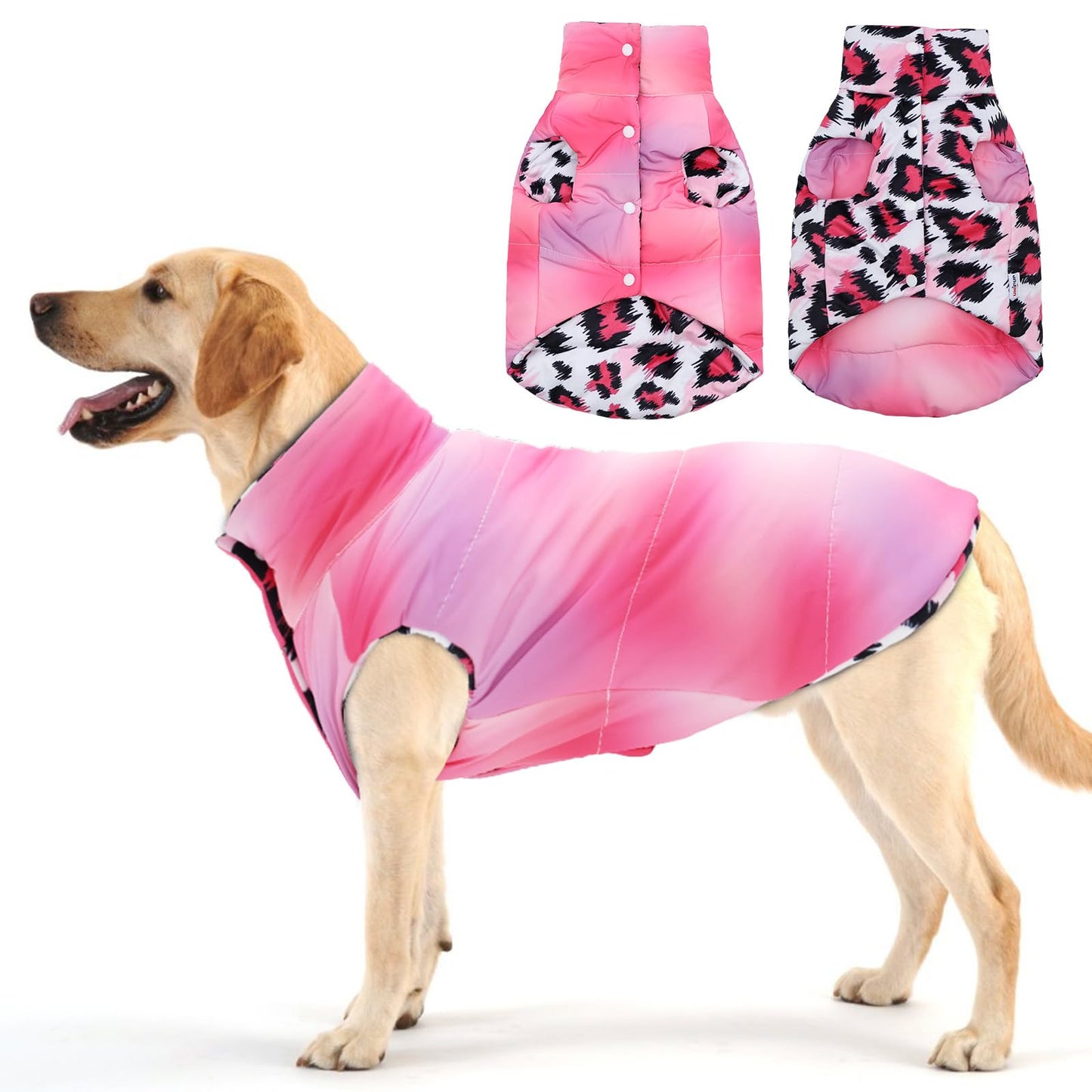 UNIPUP Dog Coat Cozy Waterproof Reversible Thick Dog Winter Coat Doggie Jacket Warm Pet Clothes Comfortable Puffer Dog Vest for Small Medium Large Dogs with Hole for Leash YRFA02XL
