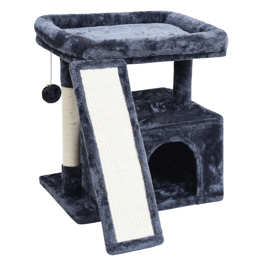 Small Cat Tree for Indoor Cats, Cat Tower with Cat Scratching Post and Board, Cat House with Cat Perch for Kitten Cat Condo Stable Cat Stand (Smoky Grey)