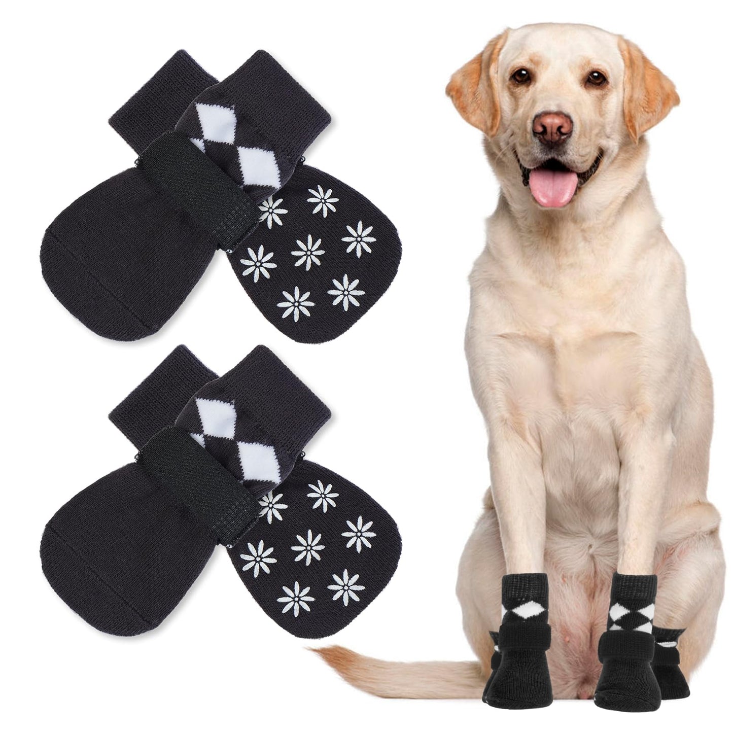 Lelepet Dog Sock to Prevent Licking Paws 2 Pairs Anti-Slip Dog Socks for Hardwood Floor Dog Boots & Paw Protectors Dog Socks for Hot/Cold Pavement Dog Grippy Socks for Small Medium Large Senior Dogs