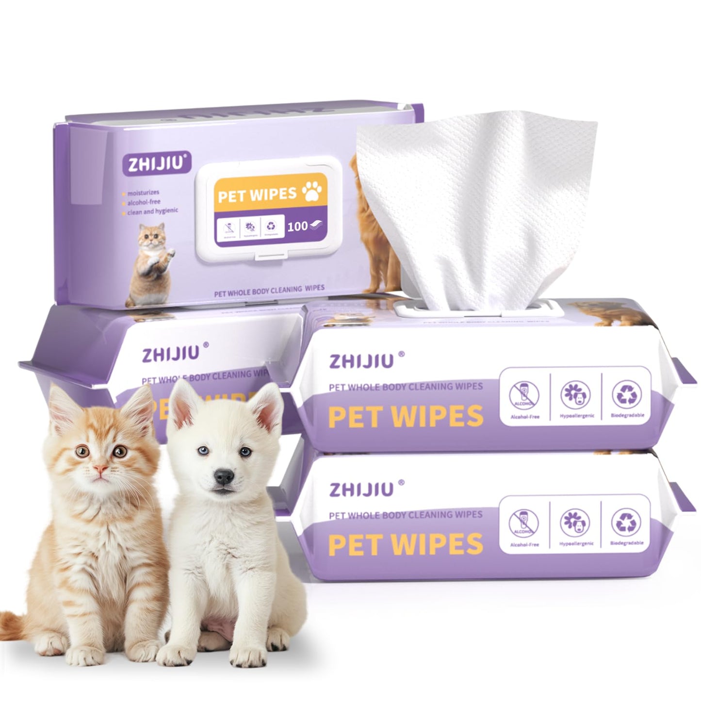 ZHIJIU Dog Wipes for Paws and Butt Pet Wipes for Dogs Unscented Dog Grooming Wipes for Paws Butt Face and Body Hypoallergenic Dog Cleaning Wipes Cat Wipes- 400 Count