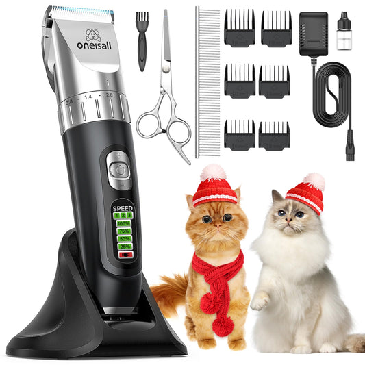 oneisall Cat Clippers Quiet Cat Hair Trimmer for Matted Hair Rechargeable Cat Grooming Supplies for Thick/Curly/Fine Hair Cordless Cat Grooming Kit