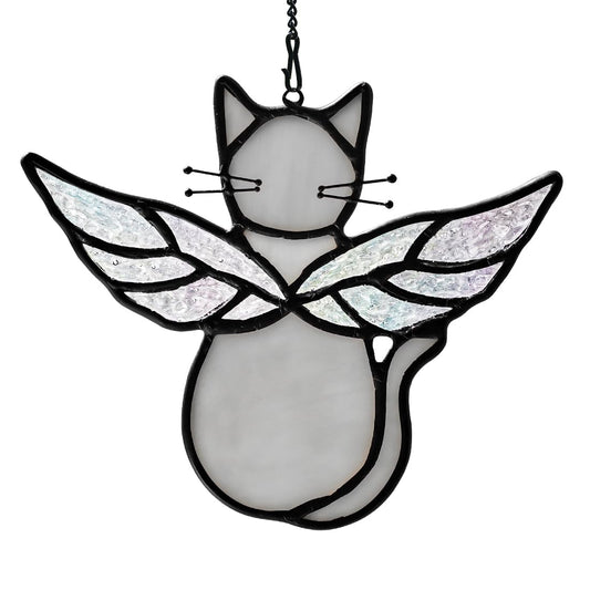 HAOSUM Gray Cat Gifts for Cat Lovers Suncatcher for Window Angel Cat Memorial Gifts Stained Glass Window Hangings Gray Cat Loss of Cat Sympathy Gift Cat Loss Memorial Gift for Women