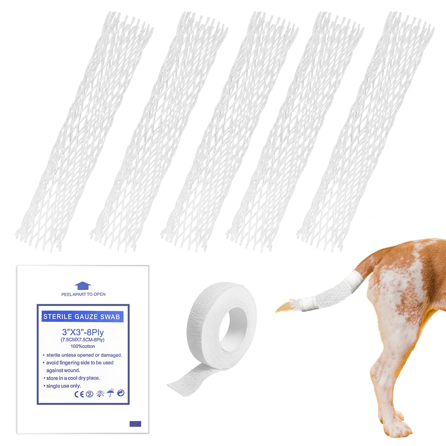 CHGShine Dog Tail Protector Dog Ends Starter Pack Dog Tail Dressing Vet Wrap for Dogs Pet Animals