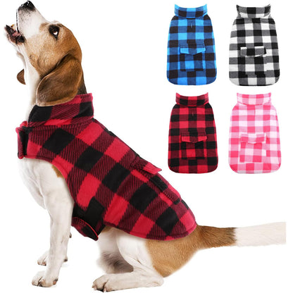 Kuoser Dog Winter Coat Windproof Dog Fleece Jacket British Style Plaid Cold Weather Dog Vest Coats Reversible Cozy Warm Dog Clothes Pet Apparel for Extra Large Size Dogs XXL