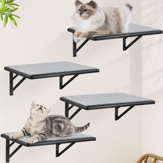 Cat Wall Shelves Set of 4 Wood Cat Shelves for Wall Cat Wall Bed Hammock with Scratching Pad Cat Climbing Shelf for Sleeping Playing Cat Window Perch for Large Cats Black Cat Furniture for Indoor