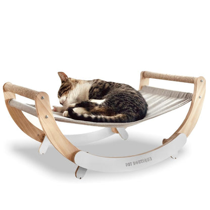 PET BOUTIQUE 3 in 1 Premium Elevated Cat Swing Bed + Horizontal Sisal Scratcher - Stylish Furniture Lounger with Scratching. Cat Calming Rocking Chair and Cat Hammock. Raised Cat Chair for Indoor Cats
