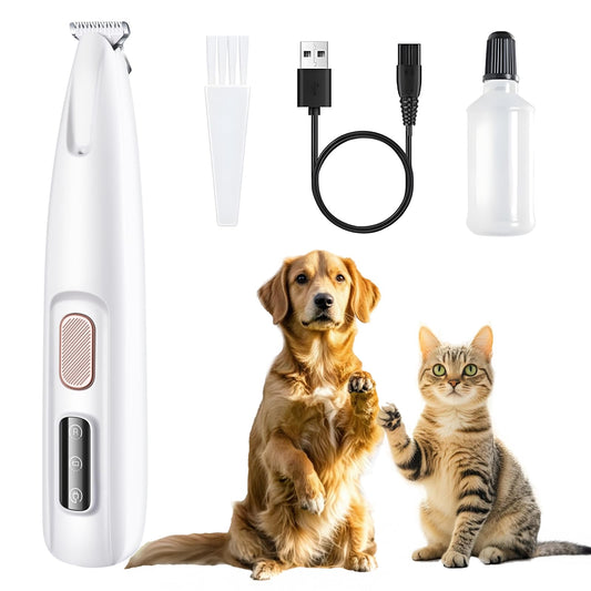 Dog Paw Trimmer with LED Light, Electric Pet Paw Trimmer, Pet Hair Clippers Rechargeable Low Noise Grooming Shaver for Cats' Eyes, Face, Ears, Feet, Paws, Fully Waterproof (White)